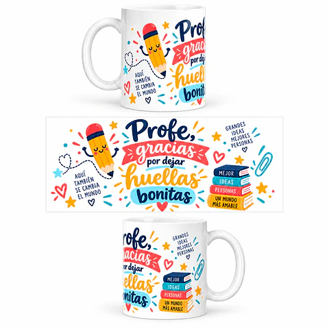 Taza Ilustrada – Profe Gracias por Dejar Huellas Bonitas