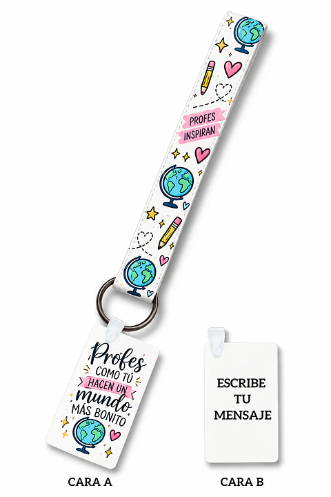 Llavero Personalizado Cinta Sublimada y Placa Rígida Profes Como Tú Hacen un Mundo Más Bonito