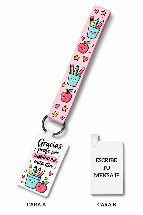 Llavero Personalizado Cinta Sublimada y Placa Rígida Gracias Profe por Inspirarme Cada Día