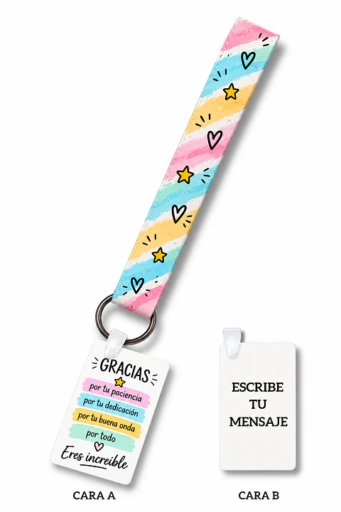 Llavero Personalizado Cinta Sublimada y Placa Rígida Gracias por Tu Paciencia Dedicación y Buena Onda