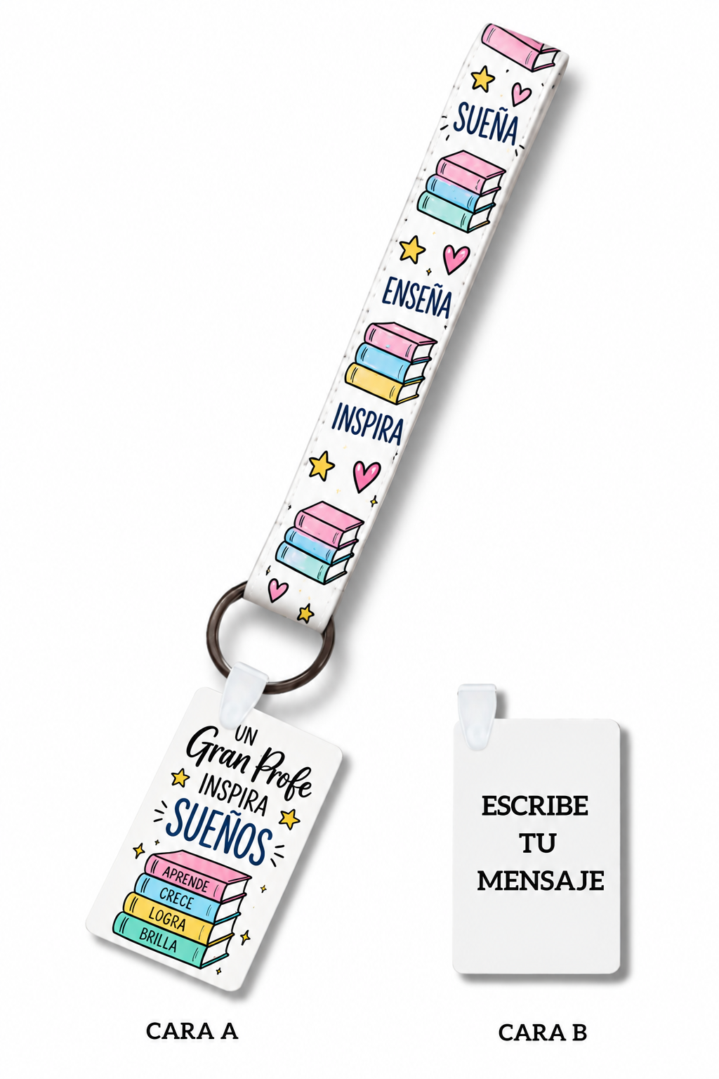 Llavero Personalizado Cinta Sublimada y Placa Rígida Un Gran Profe Inspira Sueños 1