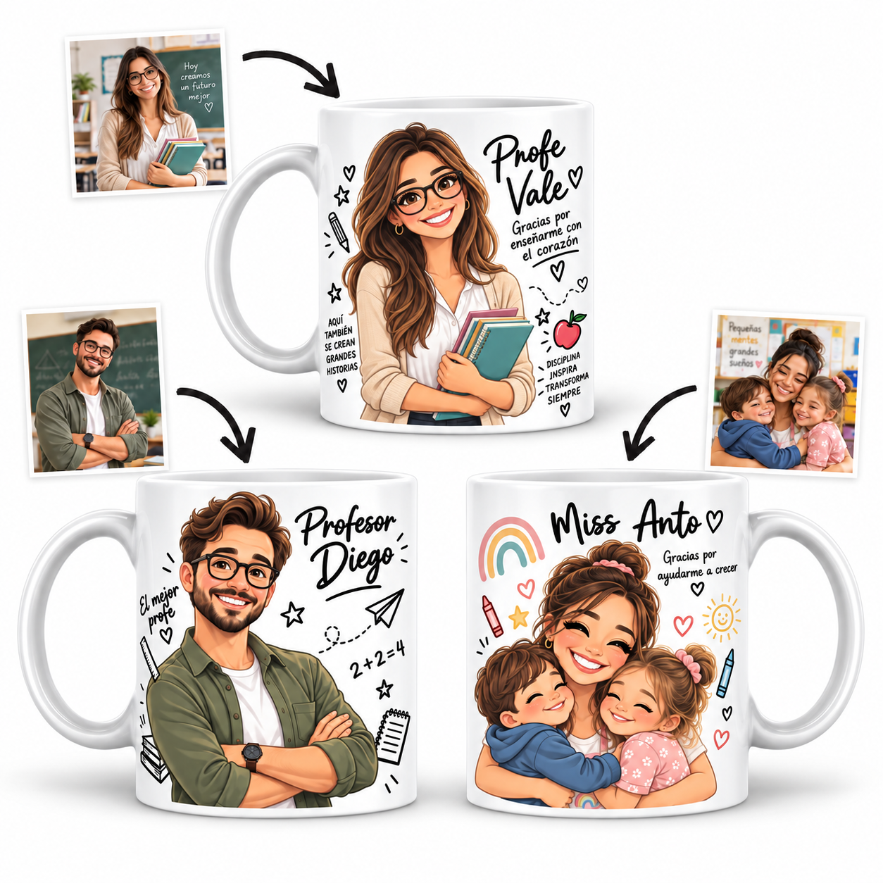 Taza Personalizada Foto Estilo Cartoon  Día del Profesor 1