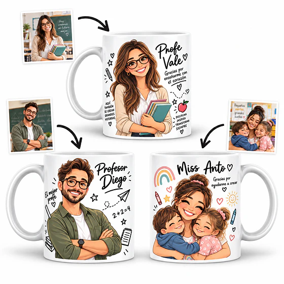 Taza personalizada con foto estilo cartoon Día del Profesor - Pigyfante