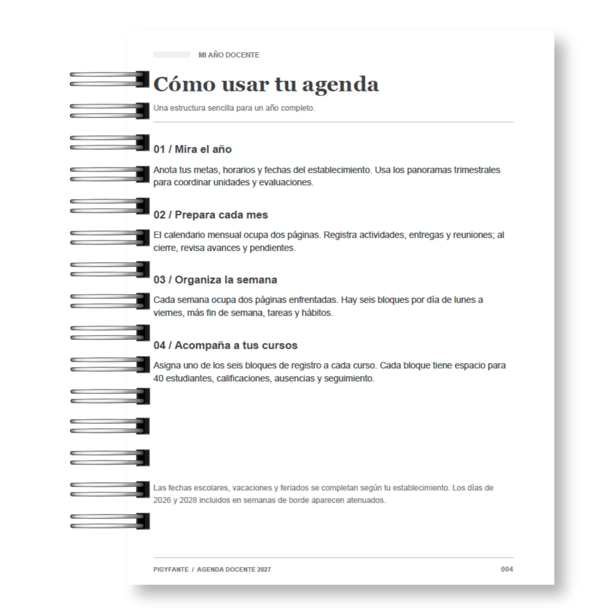 Agenda del Profesor 2027 – Edición Blanco y Negro Ilustrada 3