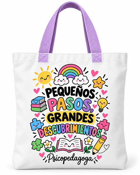 Totebag Creativo – Pequeños Pasos, Grandes Descubrimientos -Psicopedagoga