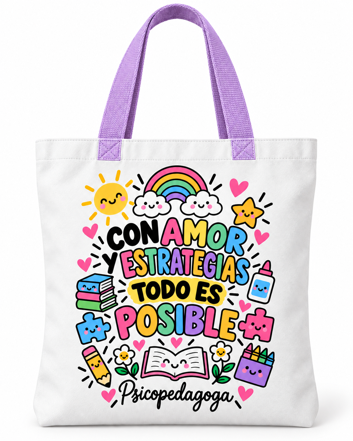 Totebag Creativo – Con Amor y Estrategias Todo es Posible -Psicopedagoga 1