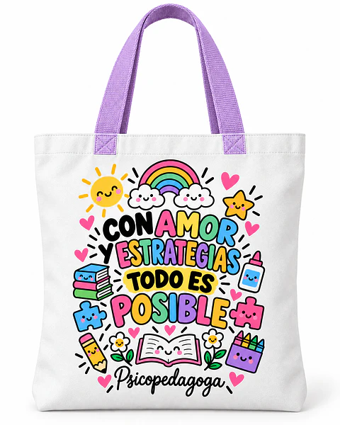 Totebag Creativo – Con Amor y Estrategias Todo es Posible -Psicopedagoga