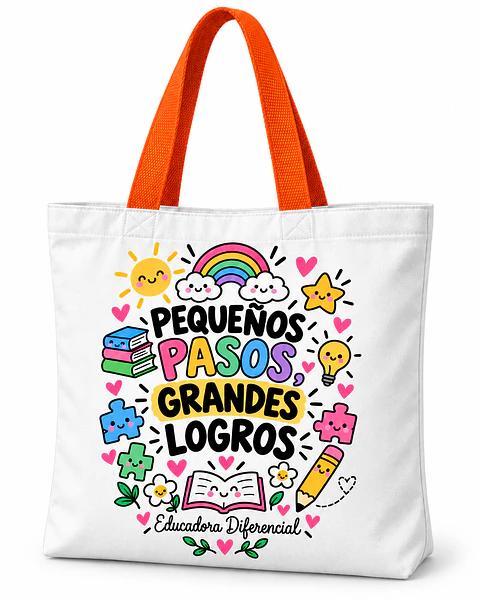 Totebag Creativo – Pequeños Pasos, Grandes Logros - Educadora Diferencial