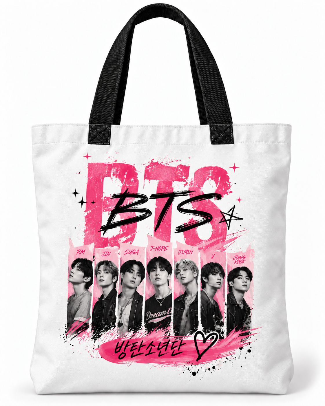 Totebag BTS – Pink Grunge y Bangtan Sonyeondan 1