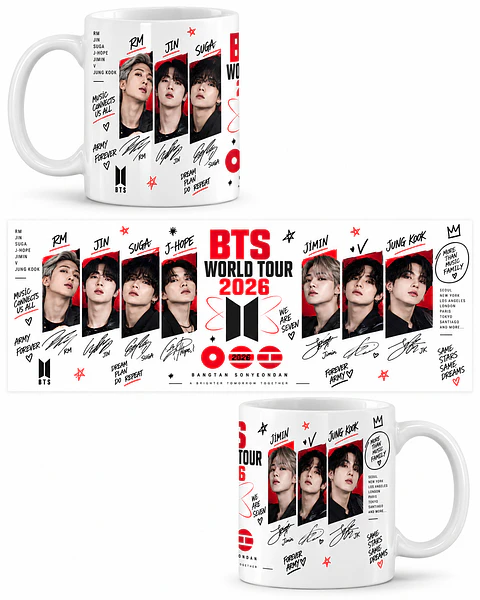 Taza de Cerámica BTS – BTS World Tour 2026 Signatures y Red Panels