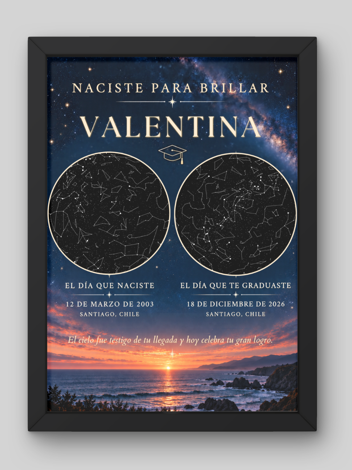 Cuadro Mapa Estelar Doble -Naciste para Brillar– Especial Graduación  2