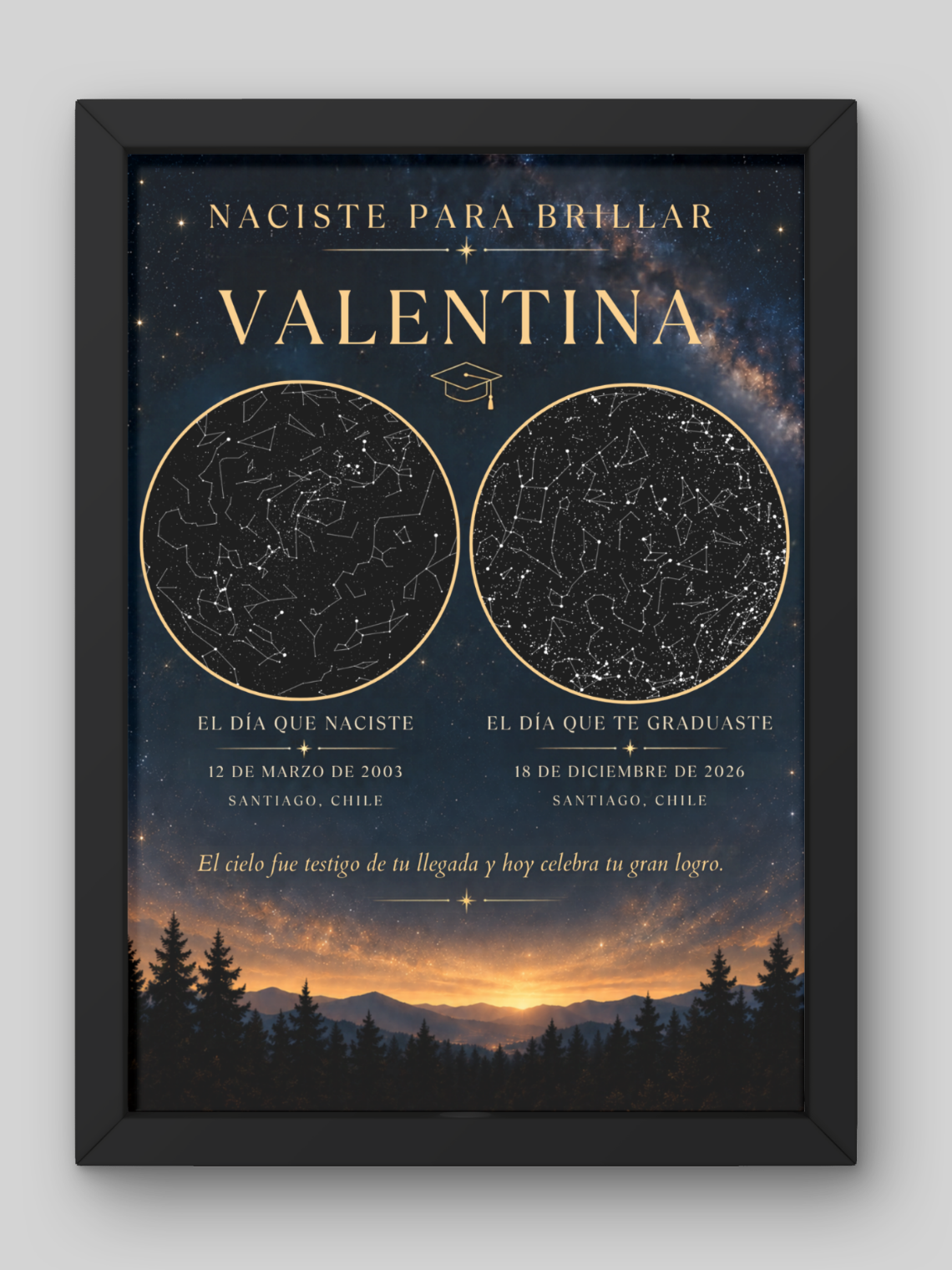 Cuadro Mapa Estelar Doble -Naciste para Brillar– Especial Graduación  1