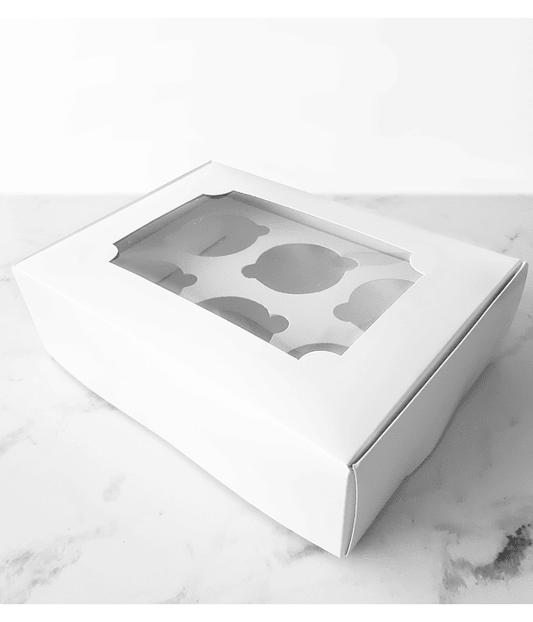 Caja cartulina blanca para 6 cupcakes 