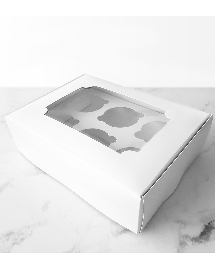 Caja cartulina blanca para 6 cupcakes 