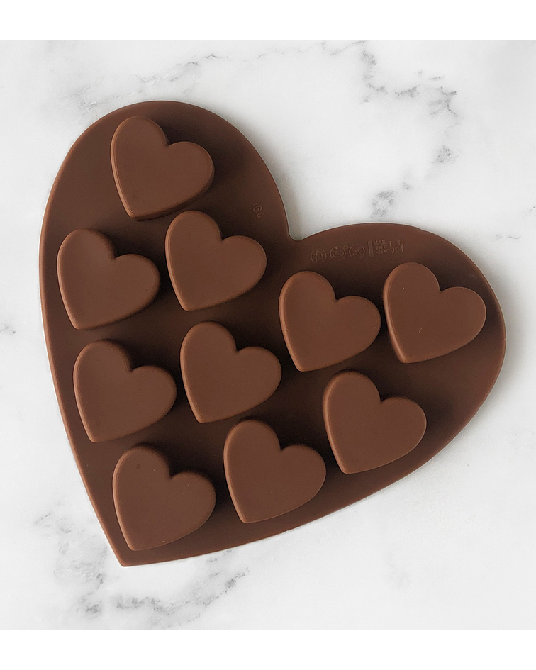 Molde silicona para chocolate 10 corazones 