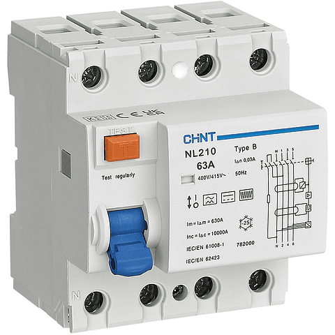 INTERRUPTOR DIFERENCIAL 63A 3P+N 30MA CLASE B 400VAC CHINT