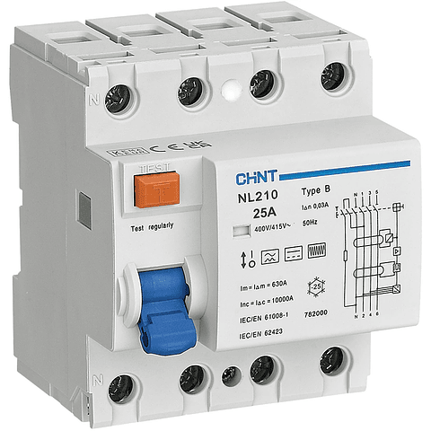 INTERRUPTOR DIFERENCIAL 25A 3P+N 30MA CLASE B 400VAC CHINT