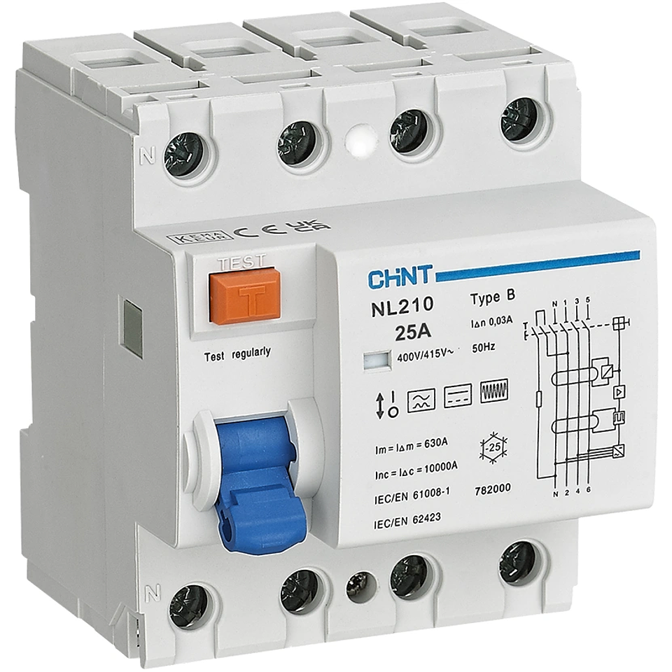 INTERRUPTOR DIFERENCIAL 25A 3P+N 30MA CLASE B 400VAC CHINT 1