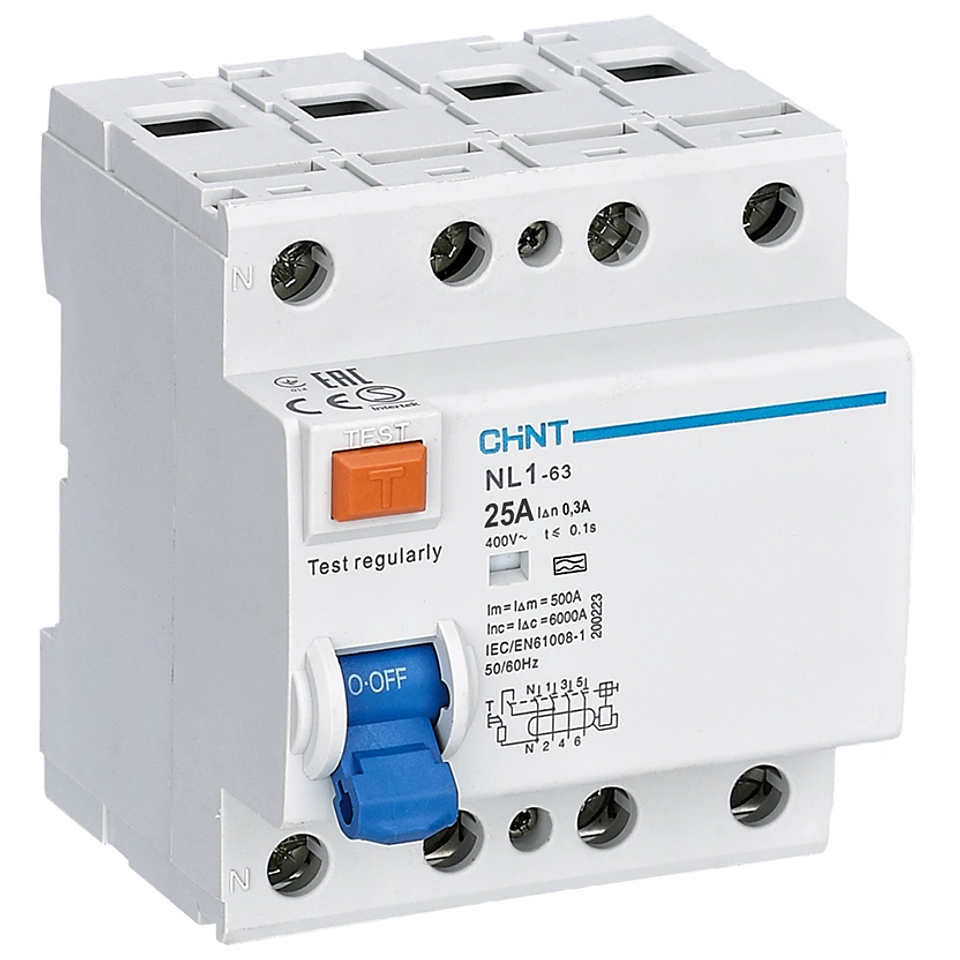 INTERRUPTOR DIFERENCIAL 25A 3P+N 300MA CLASE A 400VAC CHINT 1