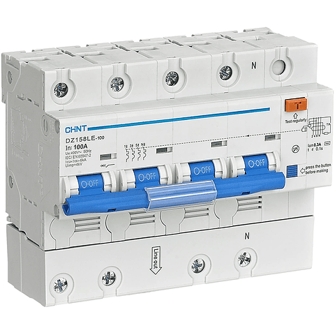 INTERRUPTOR AUTOMATICO RCBO 100A 3P+N CURVA C + DIFERENCIAL 300MA CLASE AC 400VAC CHINT