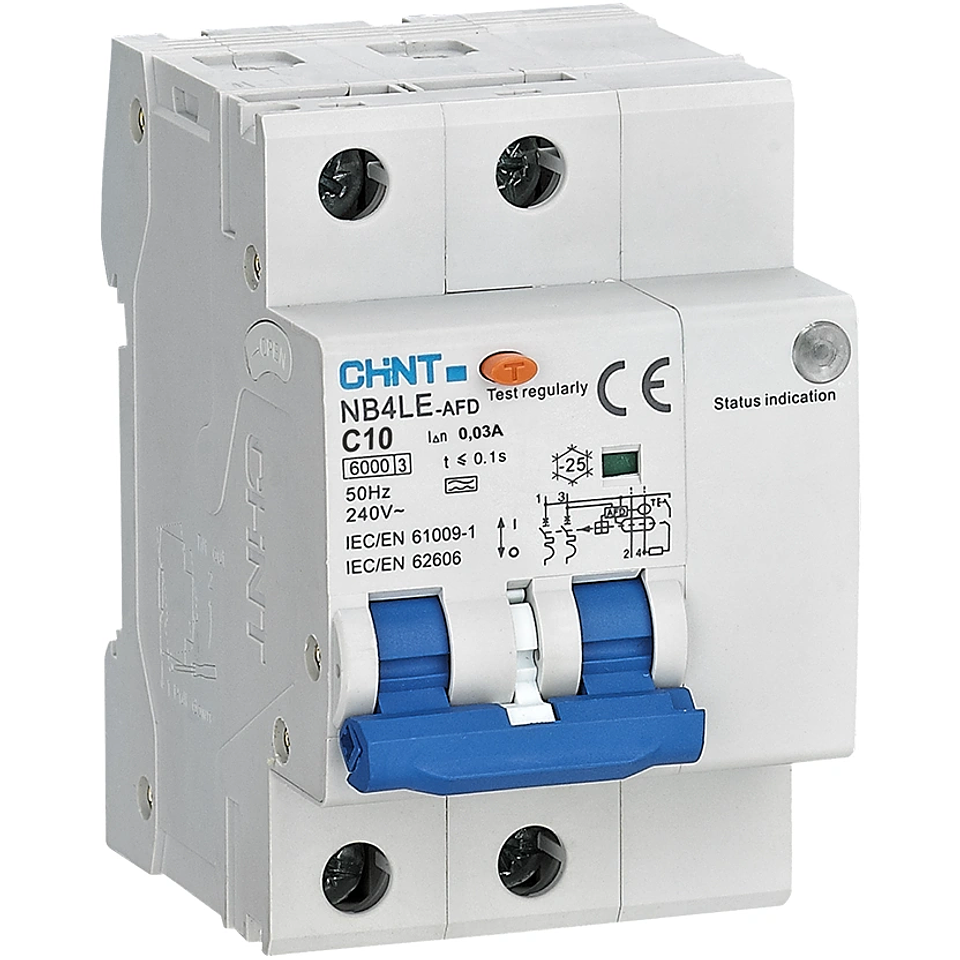 INTERRUPTOR AUTOMATICO RCBO CON PROTECCION DE ARCO 10A 1P+N CURVA C + DIFERENCIAL 30MA CLASE A 230VAC CHINT 1