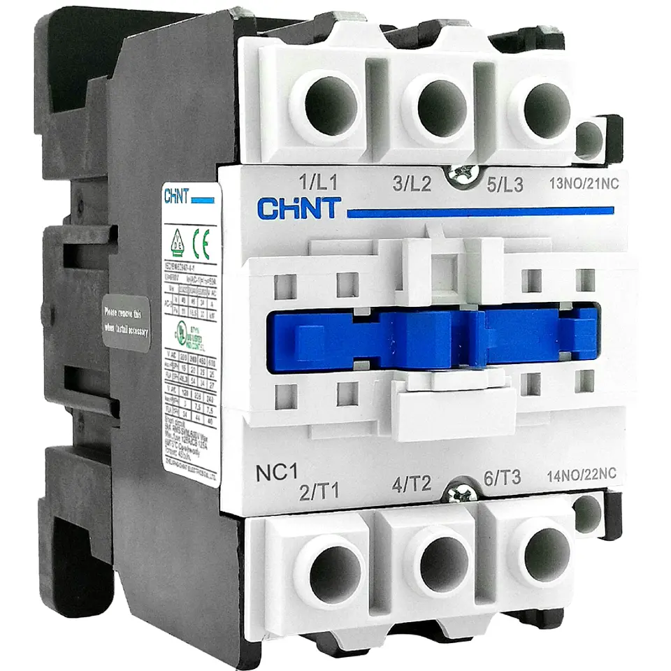 CONTACTOR TRIFASICO O TRIPOLAR 50A 3NA 400VAC 22KW CONTROL BOBINA 230VAC 1NA+1NC NC1 CHINT 1
