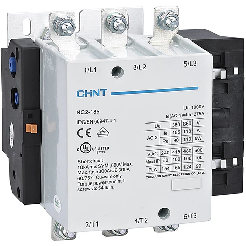 CONTACTOR TRIFASICO O TRIPOLAR 185A 3NA 400VAC 90KW CONTROL BOBINA 230VAC  NC2 CHINT