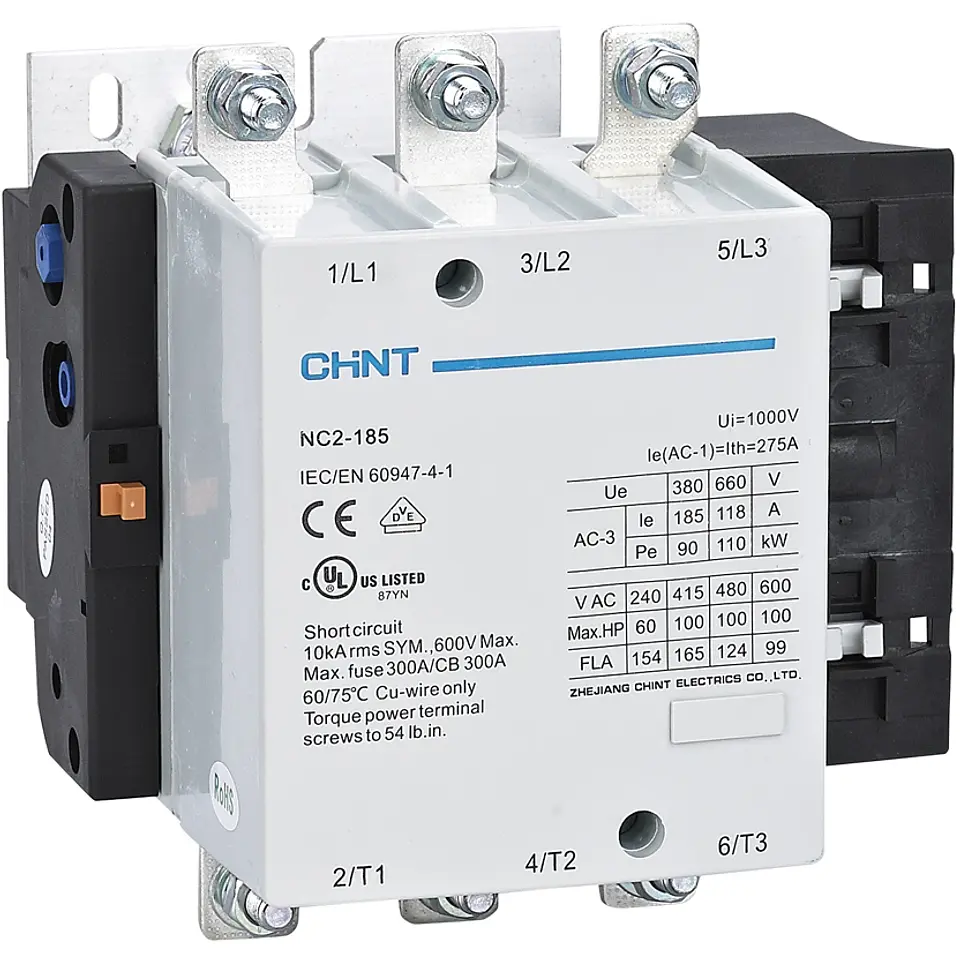 CONTACTOR TRIFASICO O TRIPOLAR 185A 3NA 400VAC 90KW CONTROL BOBINA 230VAC  NC2 CHINT 1