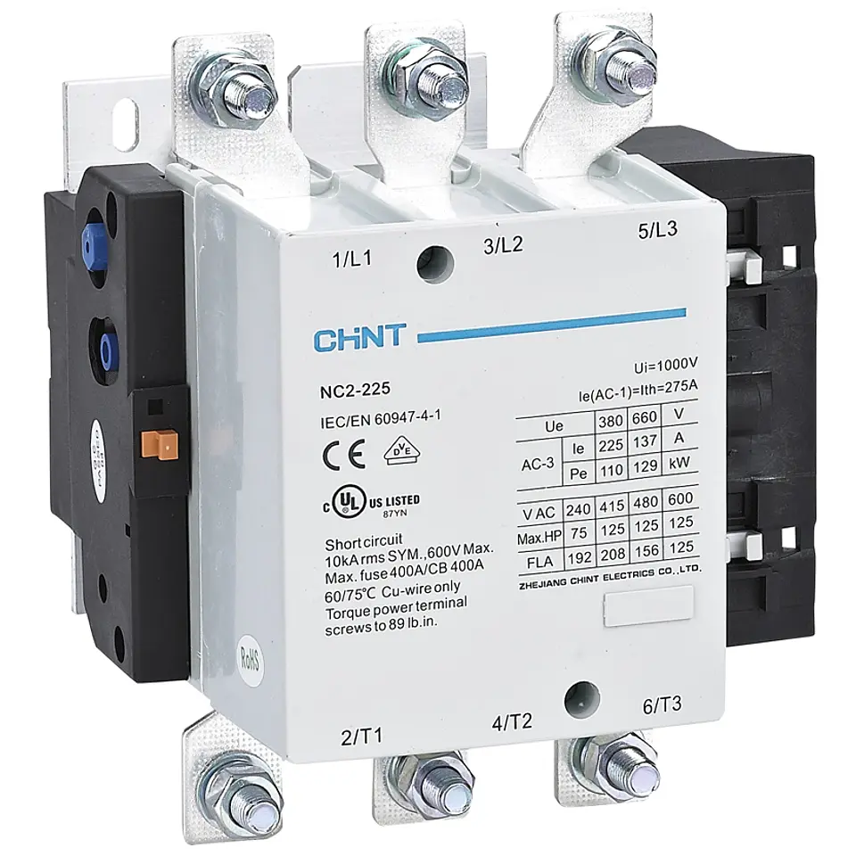 CONTACTOR TRIFASICO O TRIPOLAR 225A 3NA 400VAC 110KW CONTROL BOBINA 230VAC  NC2 CHINT 1