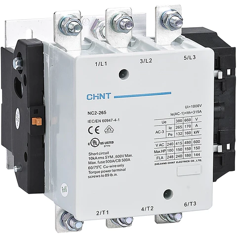 CONTACTOR TRIFASICO O TRIPOLAR 265A 3NA 400VAC 132KW CONTROL BOBINA 230VAC  NC2 CHINT