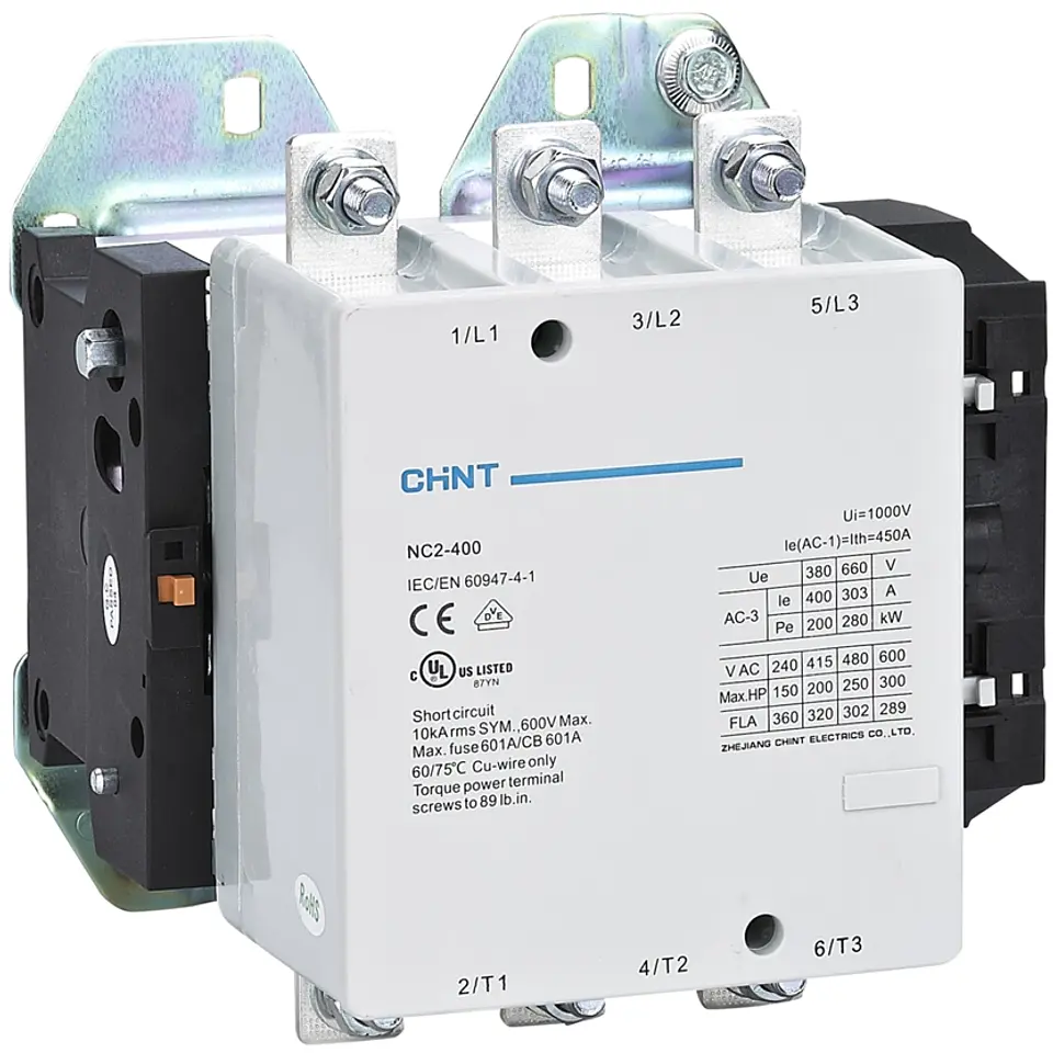CONTACTOR TRIFASICO O TRIPOLAR 400A 3NA 400VAC 200KW CONTROL BOBINA 230VAC  NC2 CHINT 1
