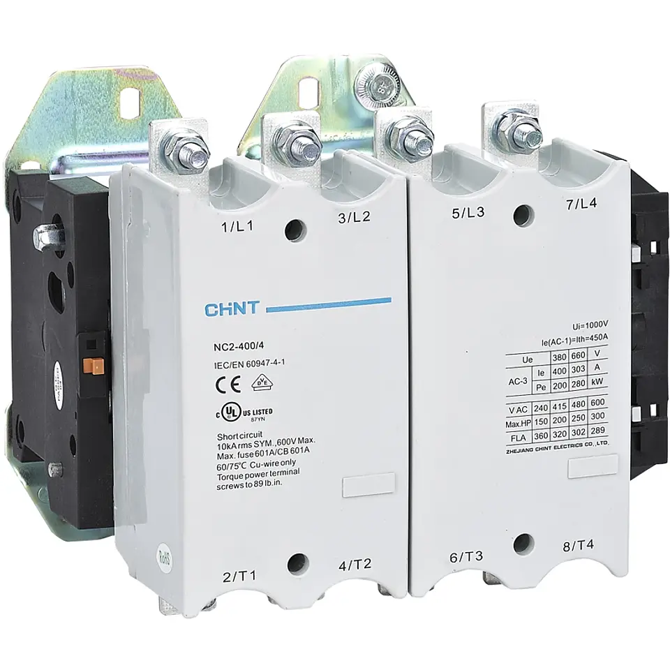 CONTACTOR TETRAPOLAR 400A 4NA 400VAC 200KW CONTROL BOBINA 230VAC  NC2 CHINT 1