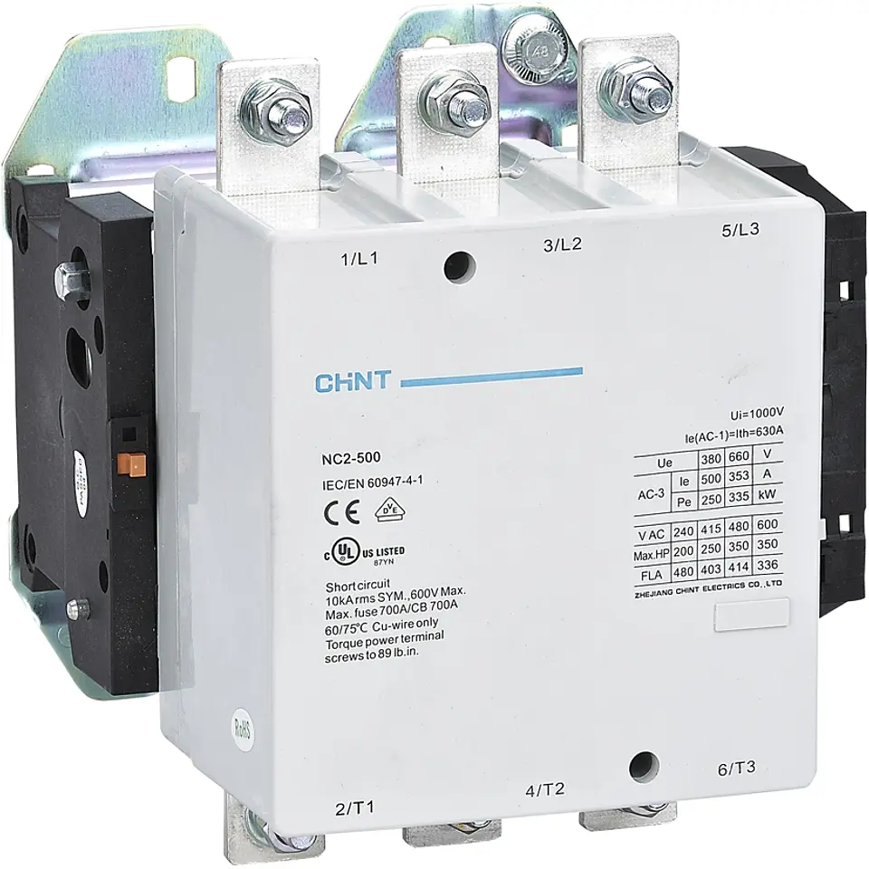 CONTACTOR TRIFASICO O TRIPOLAR 500A 3NA 400VAC 250KW CONTROL BOBINA 230VAC  NC2 CHINT 1