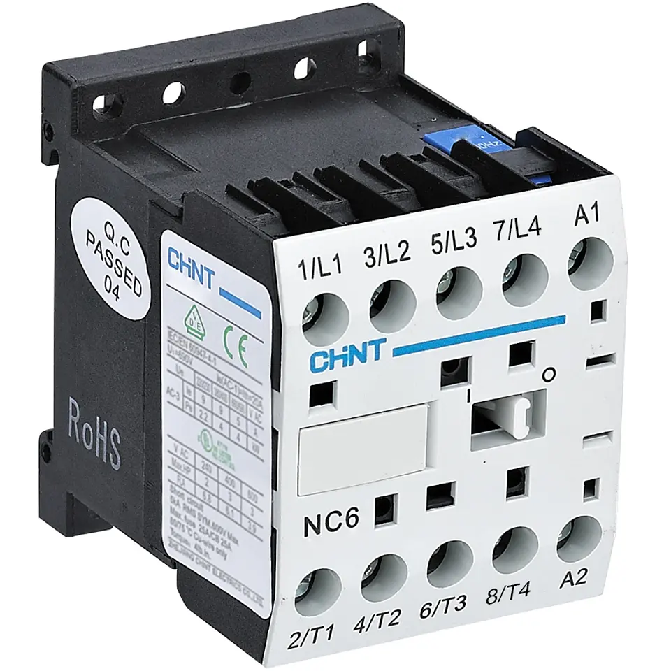 MINI CONTACTOR TETRAPOLAR 9A 4NA 400VAC 4,5KW CONTROL BOBINA 230VAC  NC6 CHINT 1