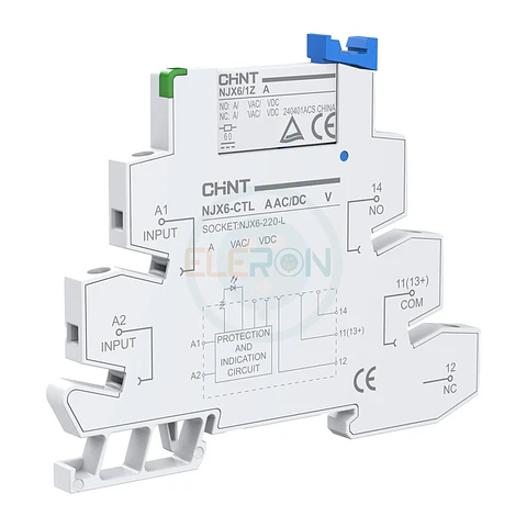 CONJUNTO RELE INTERFAZ A RIEL DIN MEDIO POLO 1NA/NC 10A CON BASE CHINT