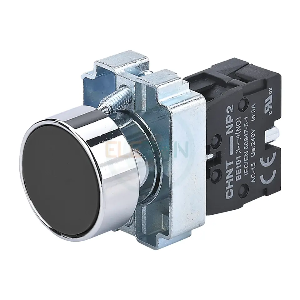 Pulsador Plano Negro, Metalico, Contacto Modular 1Na, Ip40 Chint 1