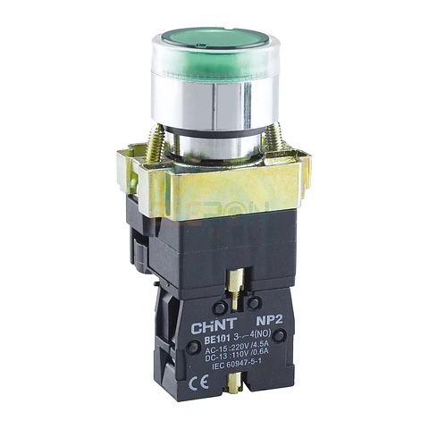 Pulsador Luminoso Verde, Metalico, Led 220Vac, 1Na, Ip40 Chint