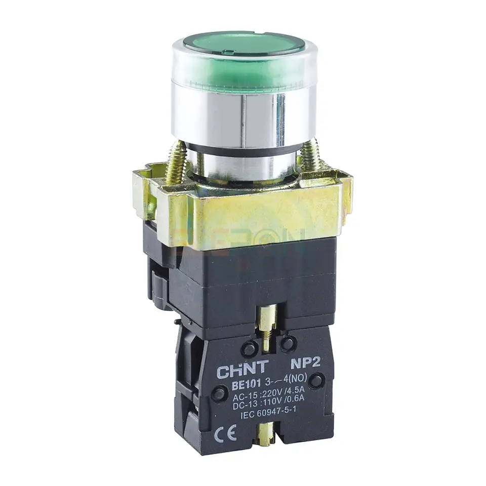 Pulsador Luminoso Verde, Metalico, Led 220Vac, 1Na, Ip40 Chint 1