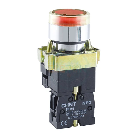 Pulsador Luminoso Rojo, Metalico, Led 220Vac, 1Nc, Ip40 Chint