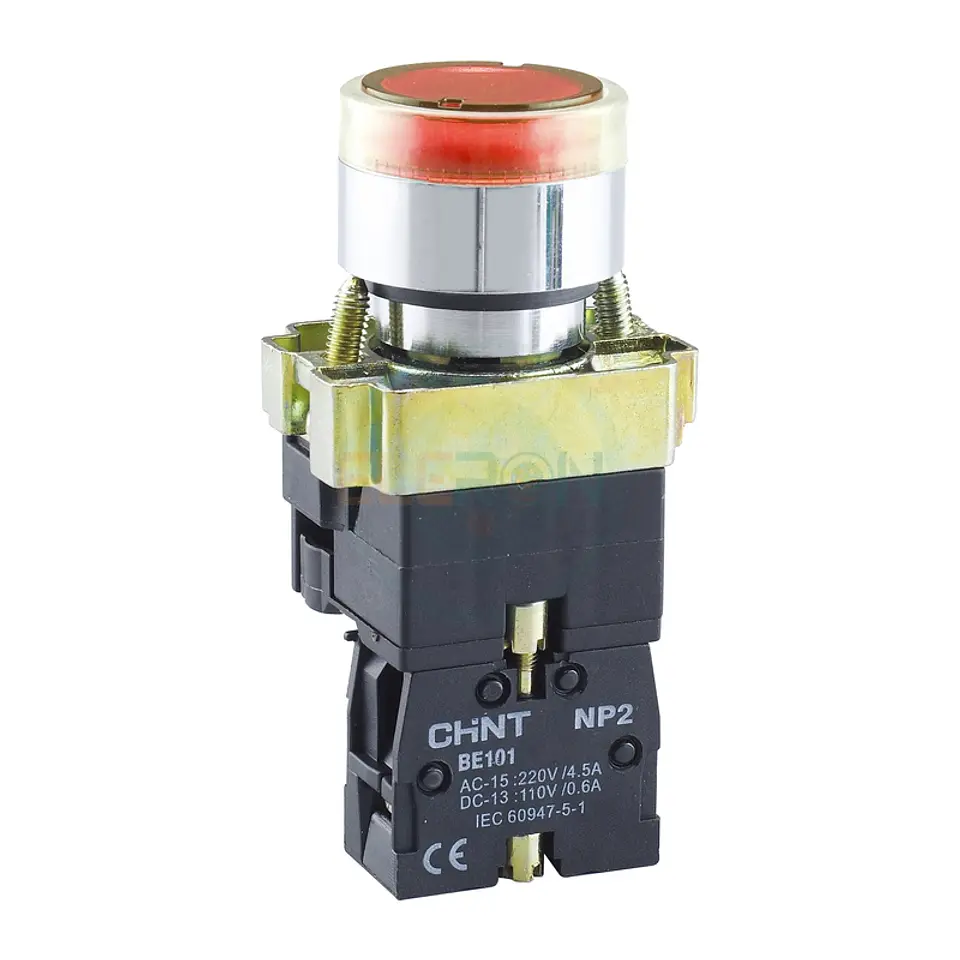 Pulsador Luminoso Rojo, Metalico, Led 220Vac, 1Nc, Ip40 Chint 1