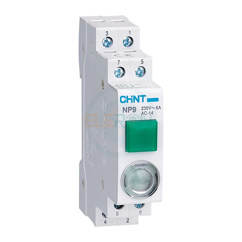 Pulsador Riel Din Verde C/ Indicador Luminoso 230Vac 2Na+1Nc Chint