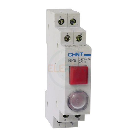Pulsador Riel Din Rojo C/ Indicador Luminoso 230 Vac 1Na+2Nc Chint