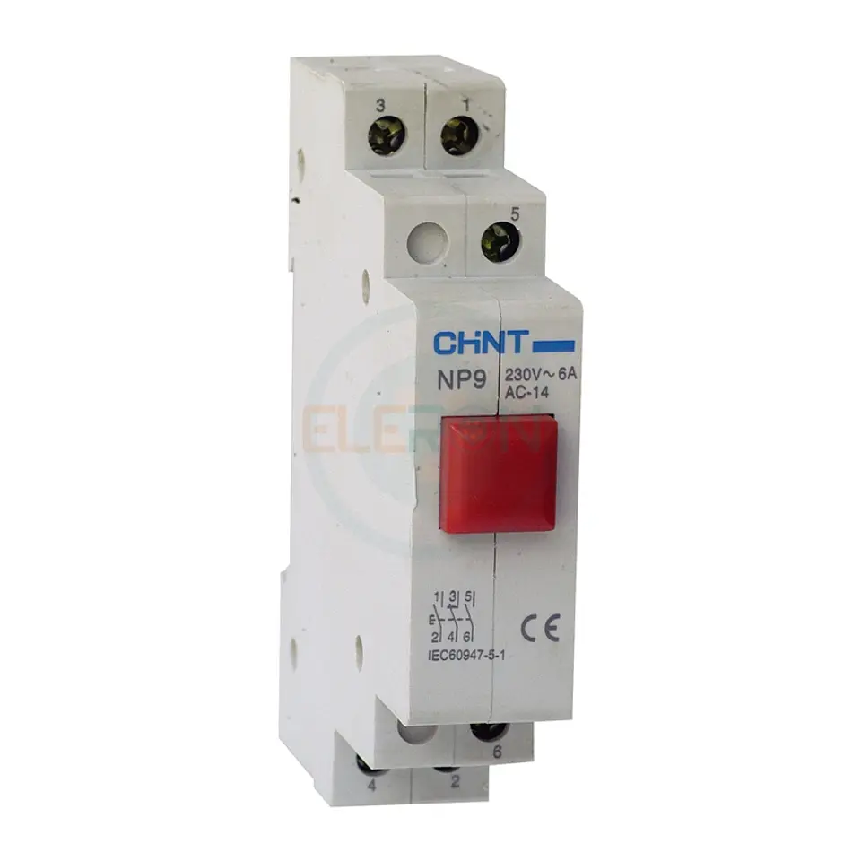 Pulsador Riel Din Rojo S/ Indicador Luminoso 230 Vac 1Na+2Nc Chint 1