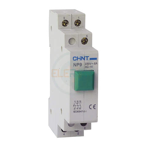 Pulsador Riel Din Verde S/ Indicador Luminoso 230Vac 2Na+1Nc Chint