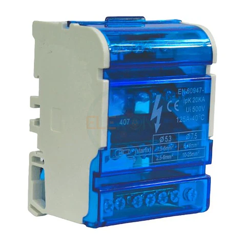 Repartidor Tetrapolar 4P 7 Salidas, 125A Montaje Riel Din