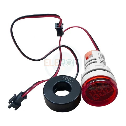 Amperimetro Led Ø22Mm /100A, Voltaje Max 380Vac, Rojo