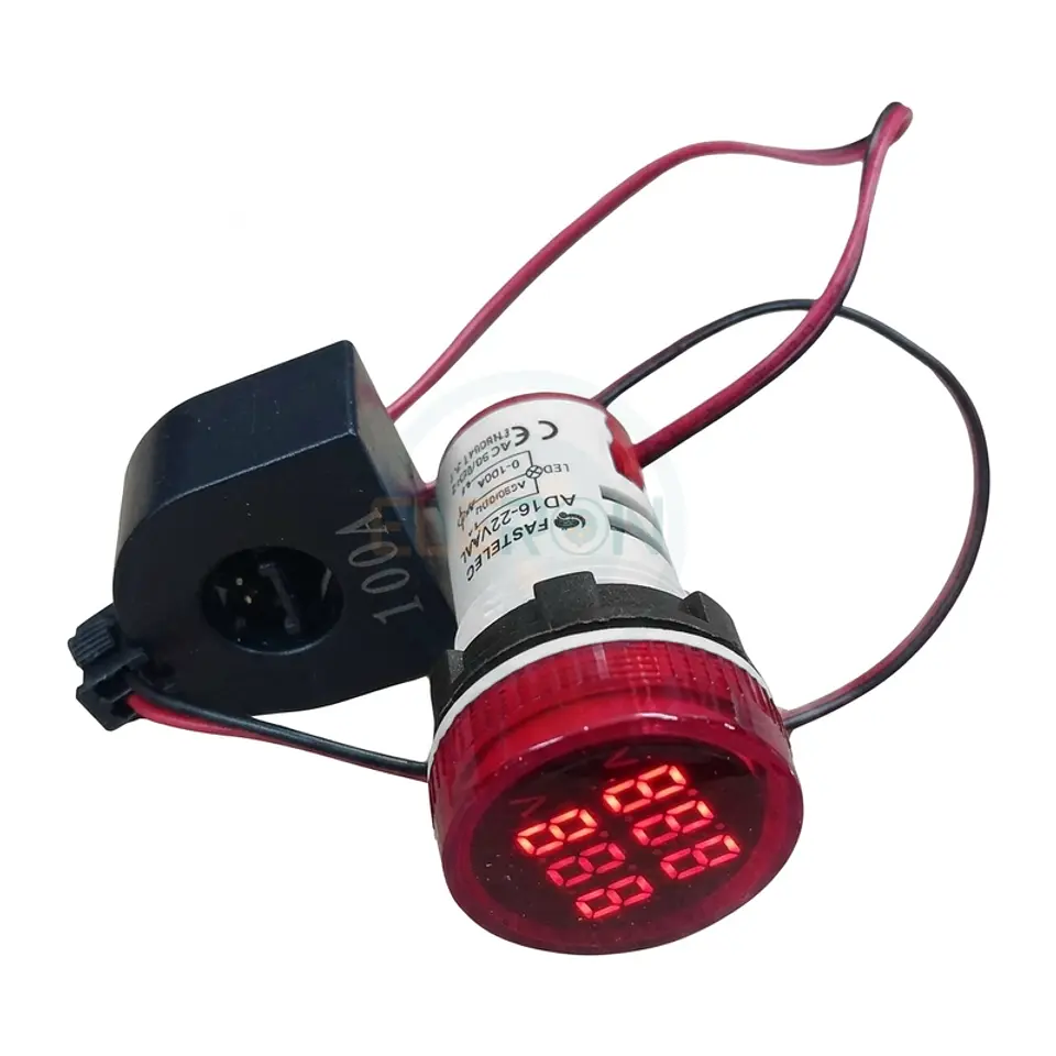 Voltímetro / Amperímetro Led Rojo Ø22Mm, 100A 50-500Vac 1