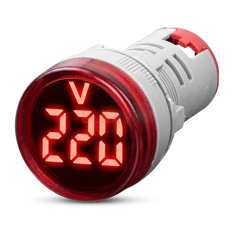 Voltimetro Led Ø22Mm 50-500Vac, Rojo