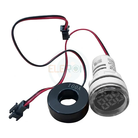 Amperimetro Led Ø22Mm /100A, Voltaje Max 380Vac, Blanco