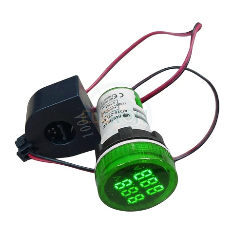 Voltimetro /Amperimetro Led Verde Ø22Mm, 100A 50-500V